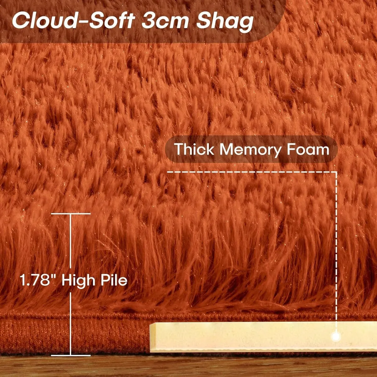 240x300cm Orange Shaggy Rug – Large Soft Fluffy - Image 2