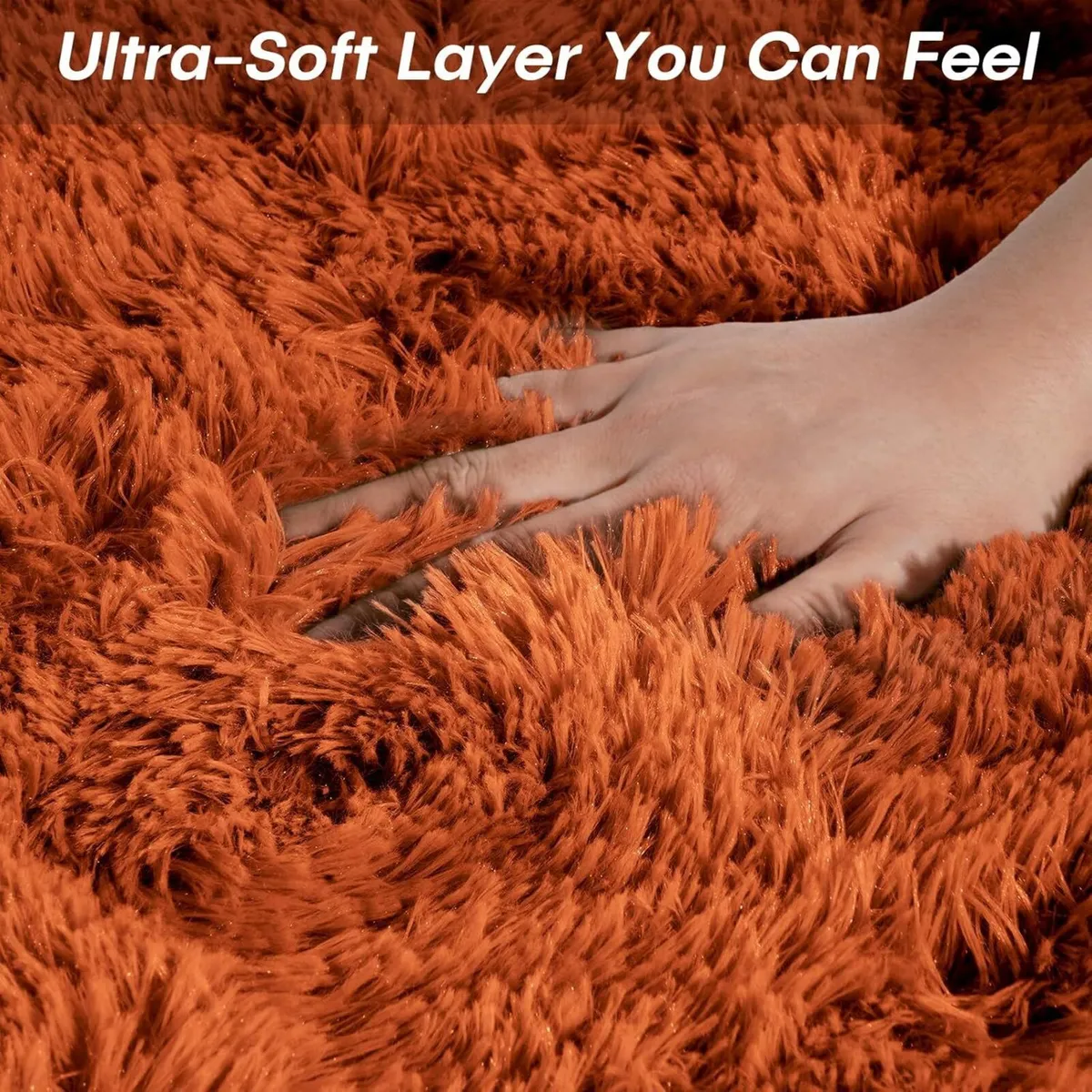 240x300cm Orange Shaggy Rug – Large Soft Fluffy - Image 4