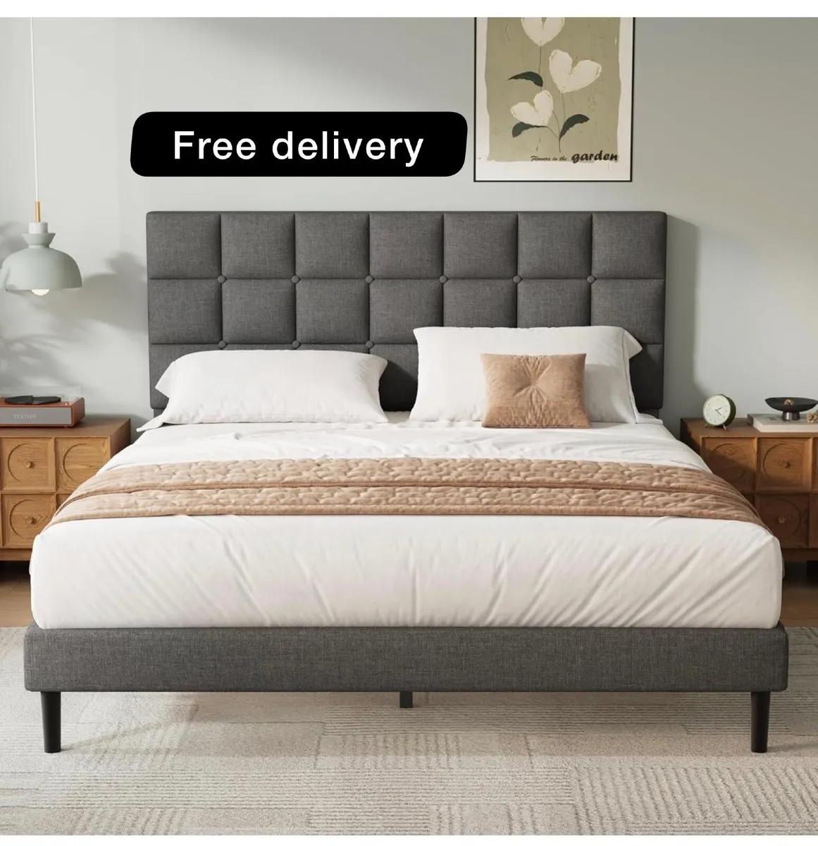 Double Bed Frame, Easy Assembly, Sturdy Wooden Sla - Image 1