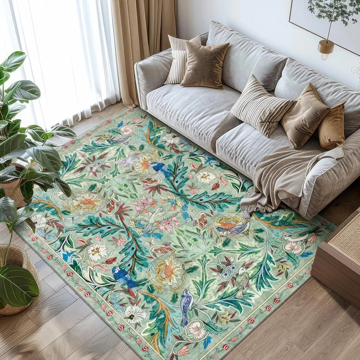 Washable Area Rug for Living Room Green 160x230cm - Image 1