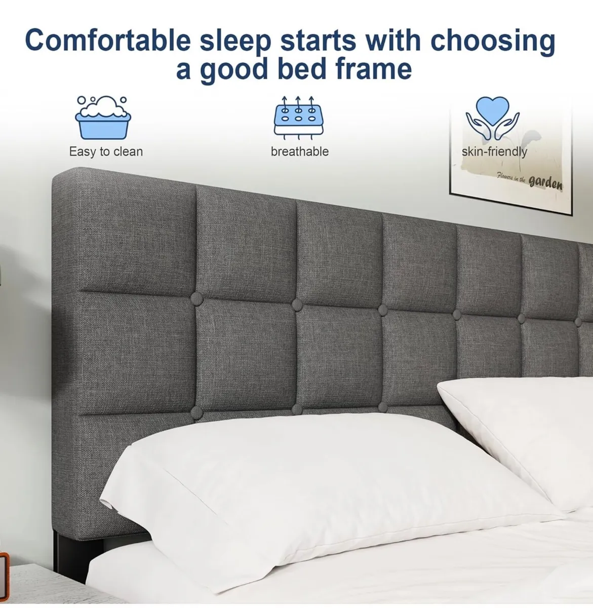 Double Bed Frame, Easy Assembly, Sturdy Wooden Sla - Image 3