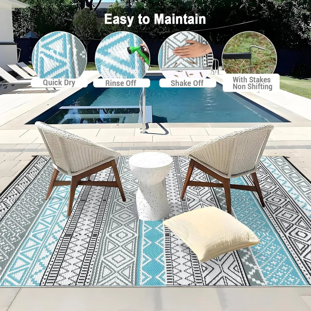 240 x 300 cm Outdoor Rug for Patio Waterproof - Image 4