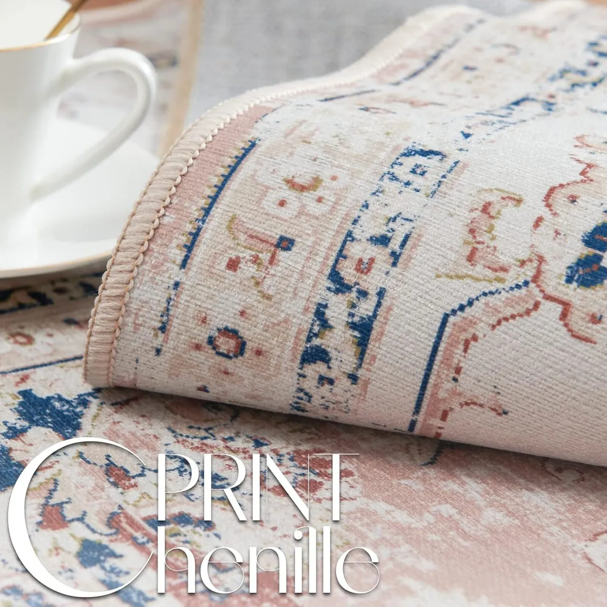 Large Rug 180x270cm Washable Floral Pink Non Slip - Image 4