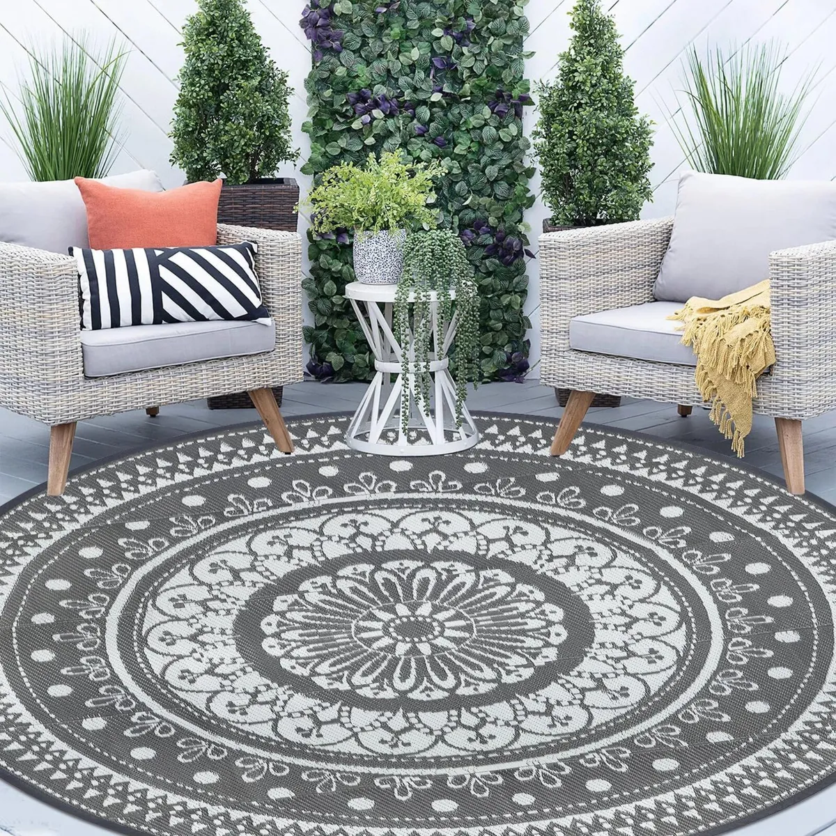 Large Outdoor Rug Round Waterproof 240cm Grey - Image 1