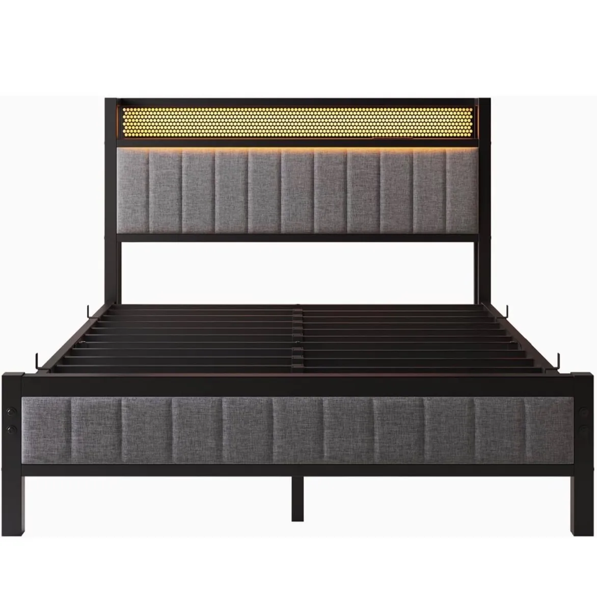 Upholstered Bed Frame Double Bed with Charging Sta - Image 3