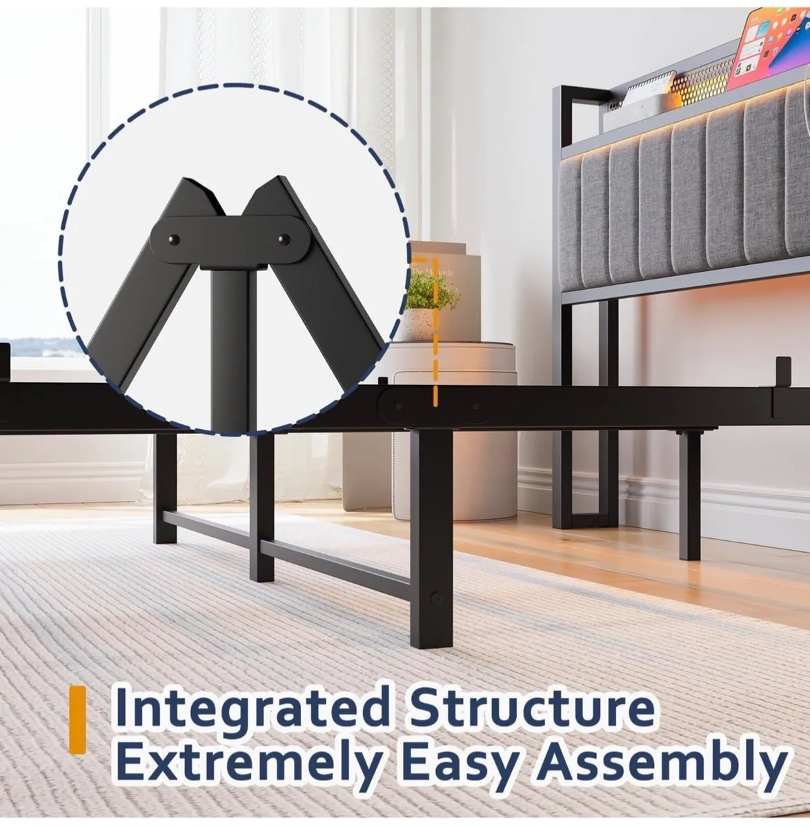 Upholstered Bed Frame Double Bed with Charging Sta - Image 4