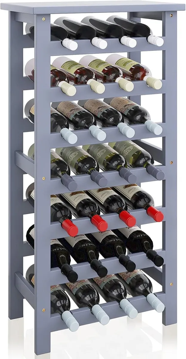 Bamboo Wine Rack 28 Bottles Display Holder with - Image 1