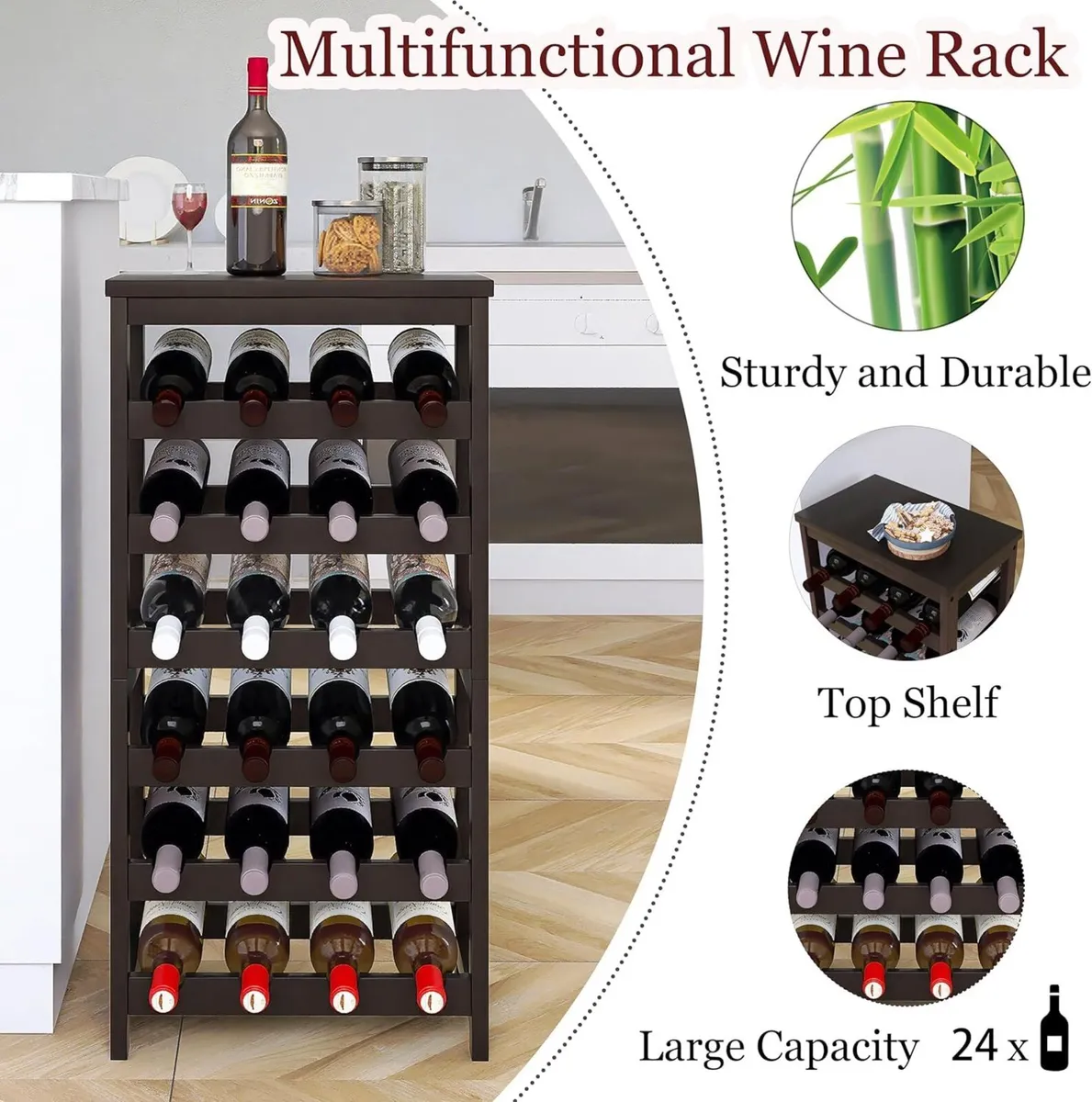24 Bottle Wine Rack Freestanding Floor 6 Tier - Image 3