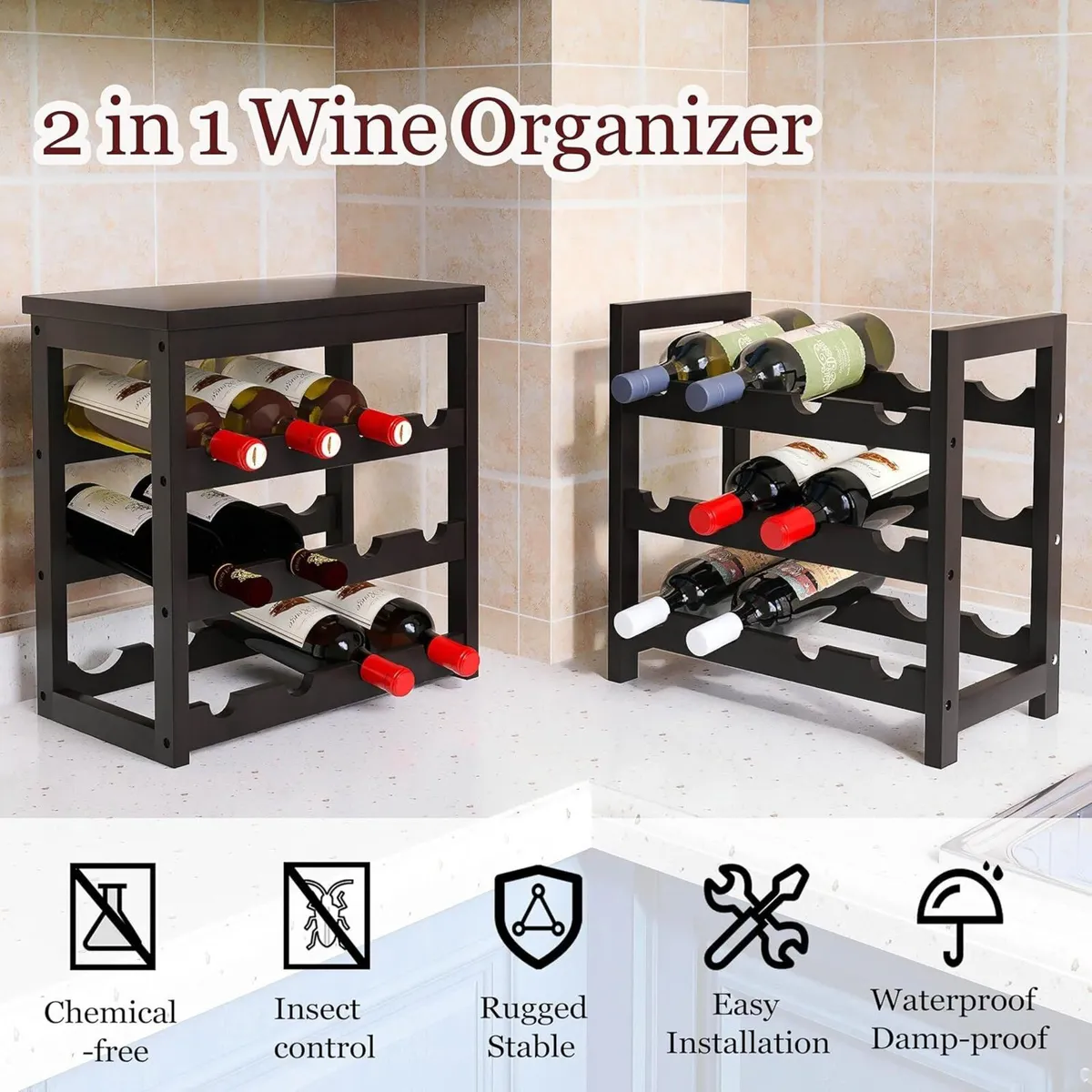 24 Bottle Wine Rack Freestanding Floor 6 Tier - Image 4