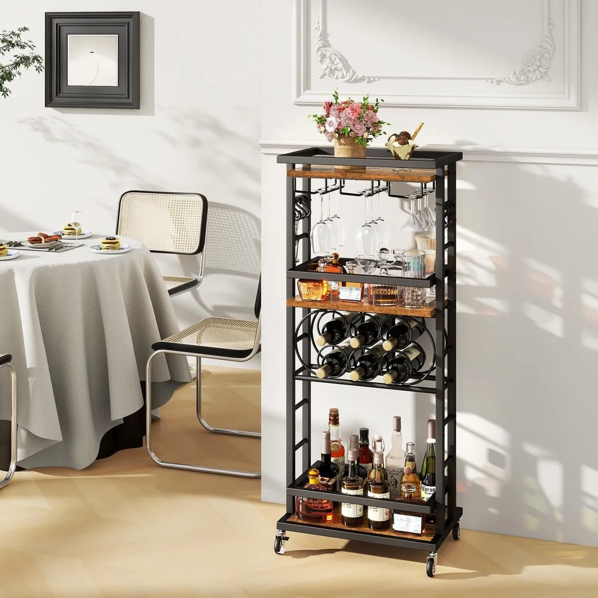4-Tier Liquor Cabinet with wheels Wine Rack - Image 2