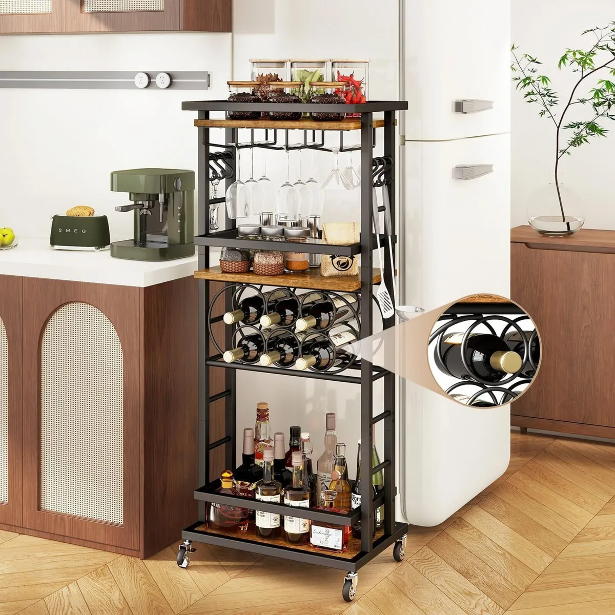 4-Tier Liquor Cabinet with wheels Wine Rack - Image 4