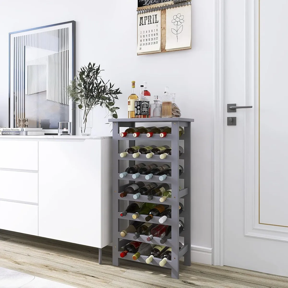 Bamboo Wine Rack 28 Bottles Display Holder with - Image 2