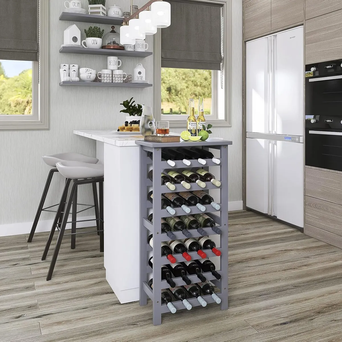 Bamboo Wine Rack 28 Bottles Display Holder with - Image 4