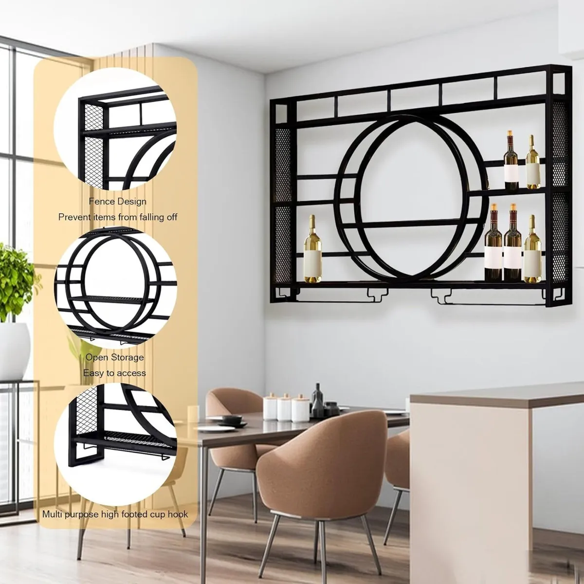 Wine Rack Wall Mounted 120cm With Glass Holder - Image 4