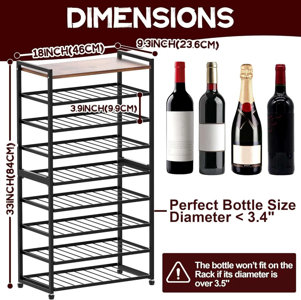 40 Bottle Wine Rack Freestanding Floor 8-Tier - Image 2