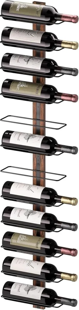 Wall Mounted Wine Rack for 12 Bottles Wood Holder - Image 1