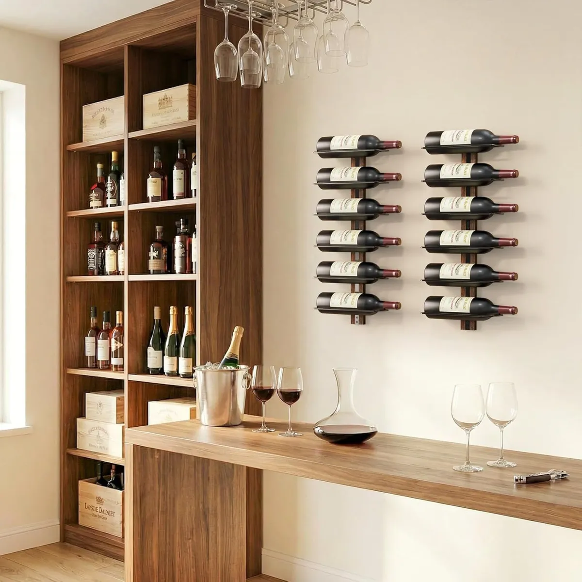 Wall Mounted Wine Rack for 12 Bottles Wood Holder - Image 2