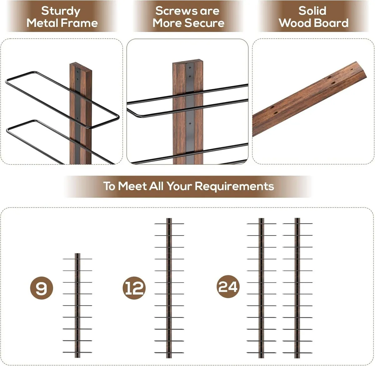 Wall Mounted Wine Rack for 12 Bottles Wood Holder - Image 4