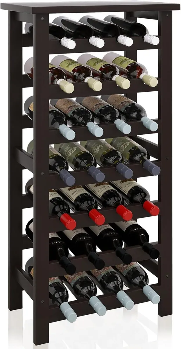 Bamboo Wine Rack 28 Bottles Display Holder with - Image 1