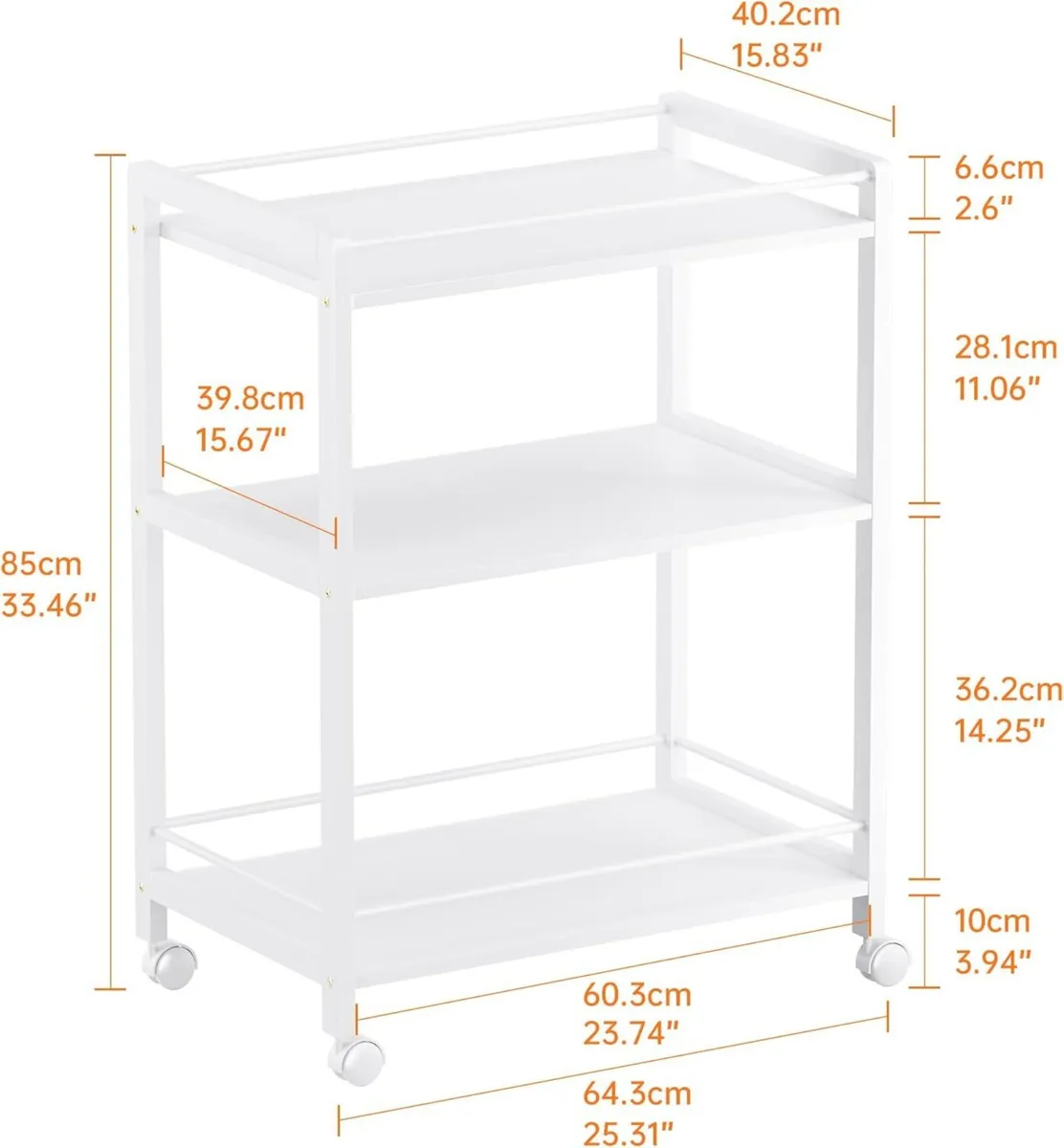 White Bar Cart Home Serving Kitchen Trolley on - Image 3