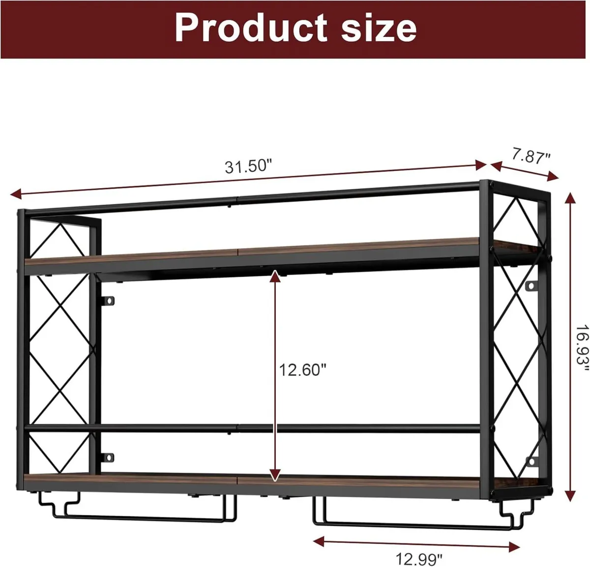 Wine Rack Wall Mount 2 Tier with Glass Holder - Image 3