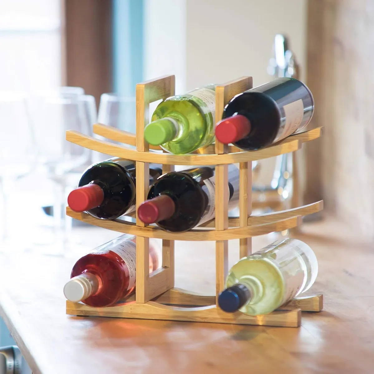 bamboo wine rack for 9 standard bottles original - Image 2