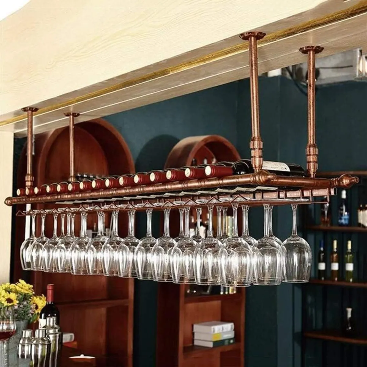 Wine Rack Ceiling Racks Hanging Glass Holder - Image 2