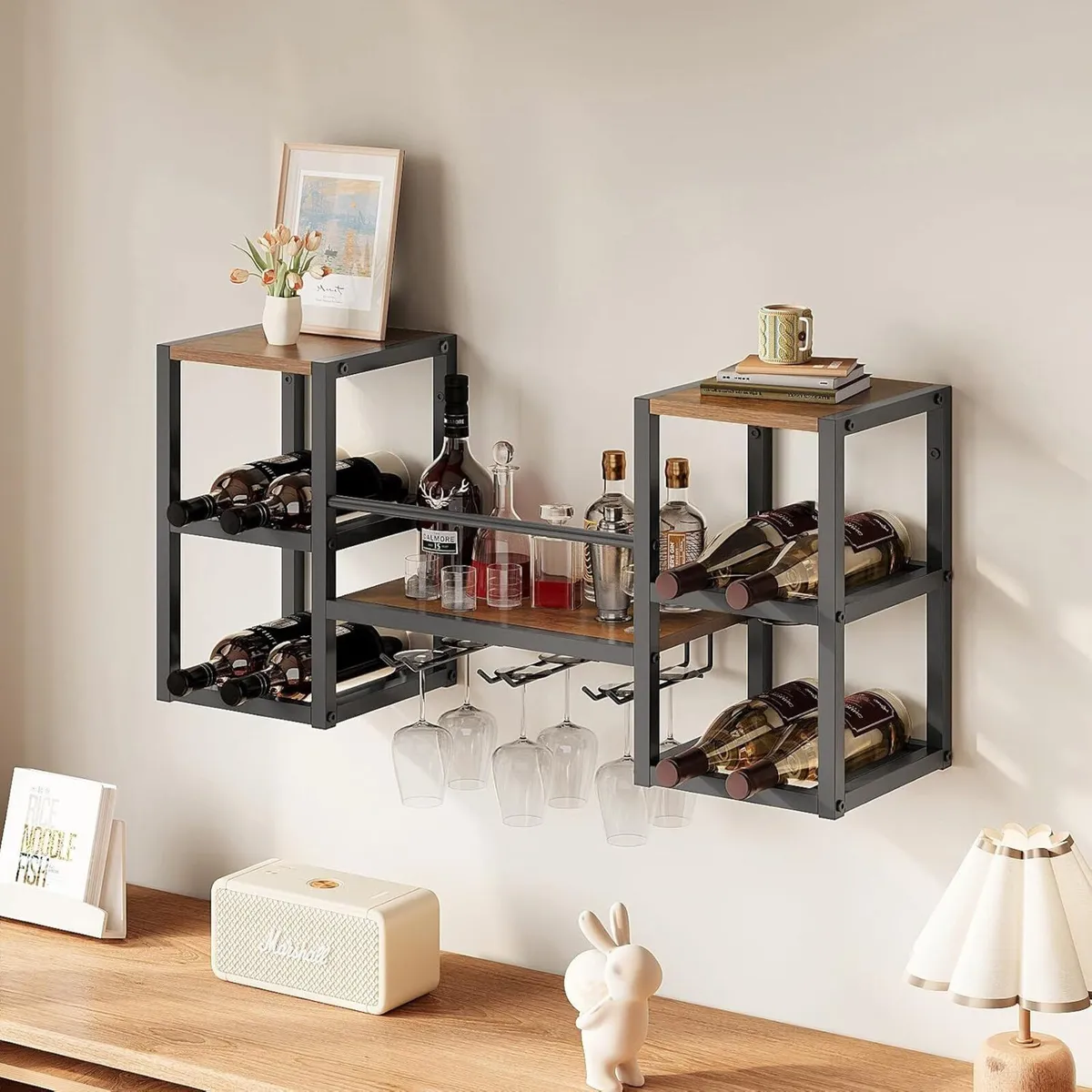 Industrial Brown Wall Mounted Wine Rack with 3 - Image 4