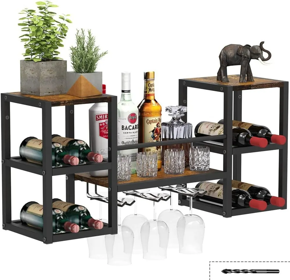 Industrial Brown Wall Mounted Wine Rack with 3 - Image 3