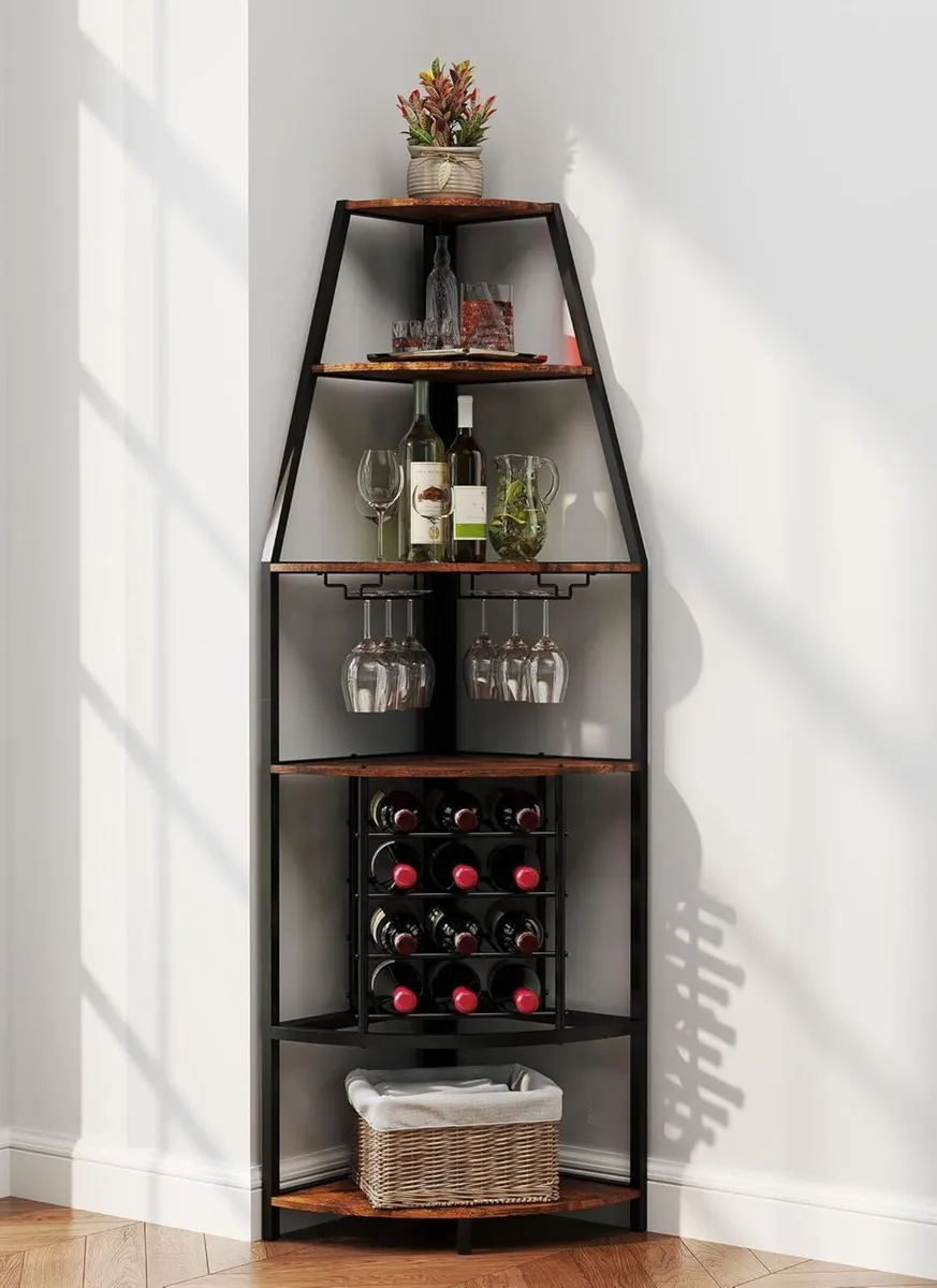 Corner Wine Rack Free Standing Bar Cabinet with - Image 1