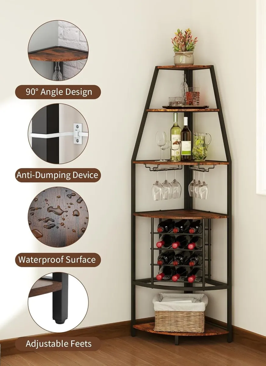 Corner Wine Rack Free Standing Bar Cabinet with - Image 4