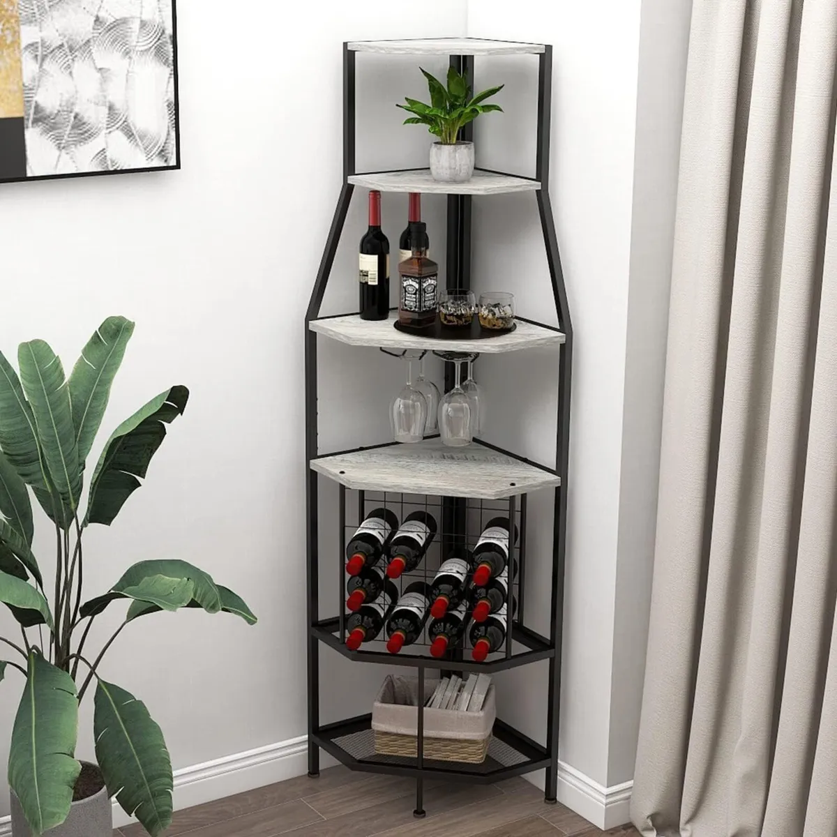 Corner Wine Rack with Glass Holder and Storage - Image 1