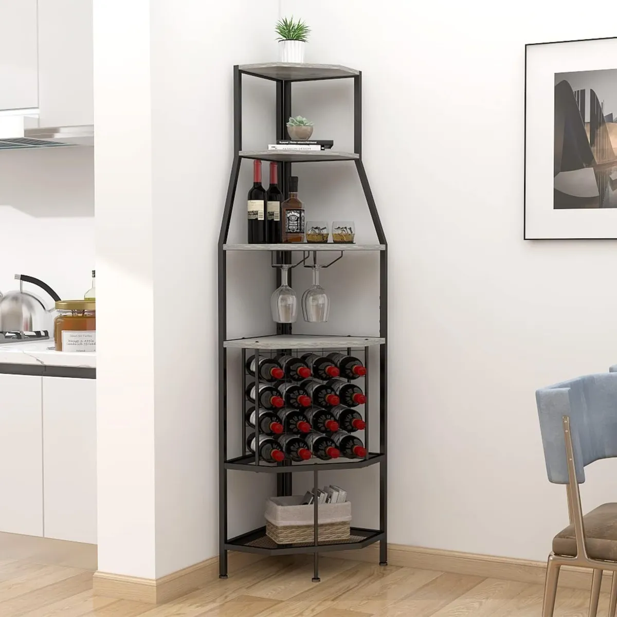 Corner Wine Rack with Glass Holder and Storage - Image 3