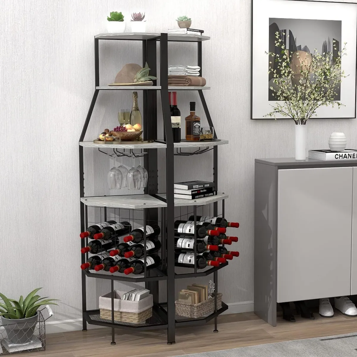 Corner Wine Rack with Glass Holder and Storage - Image 4