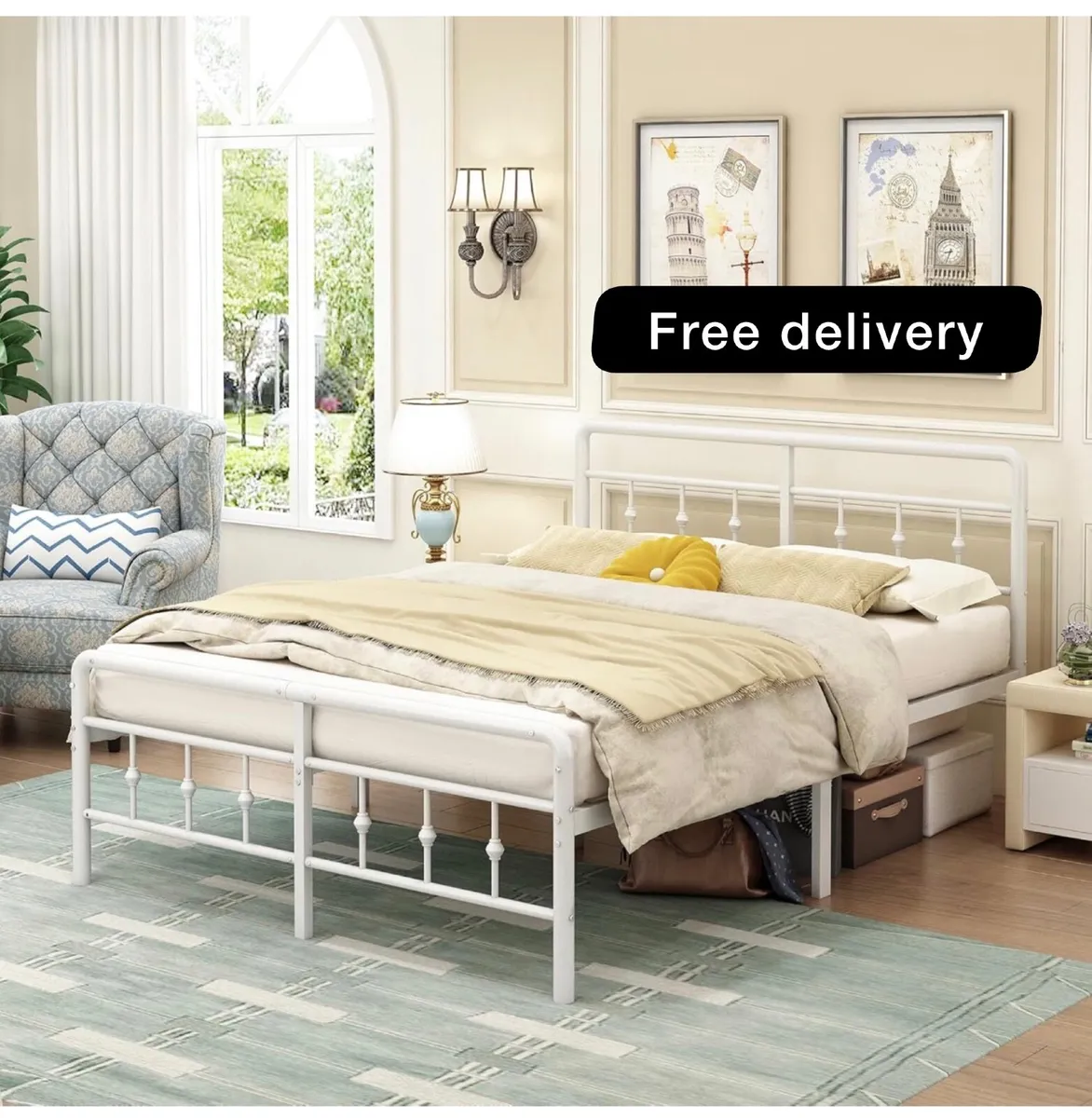 4ft6 Double Bed Frame with Headboard and Footboard - Image 1