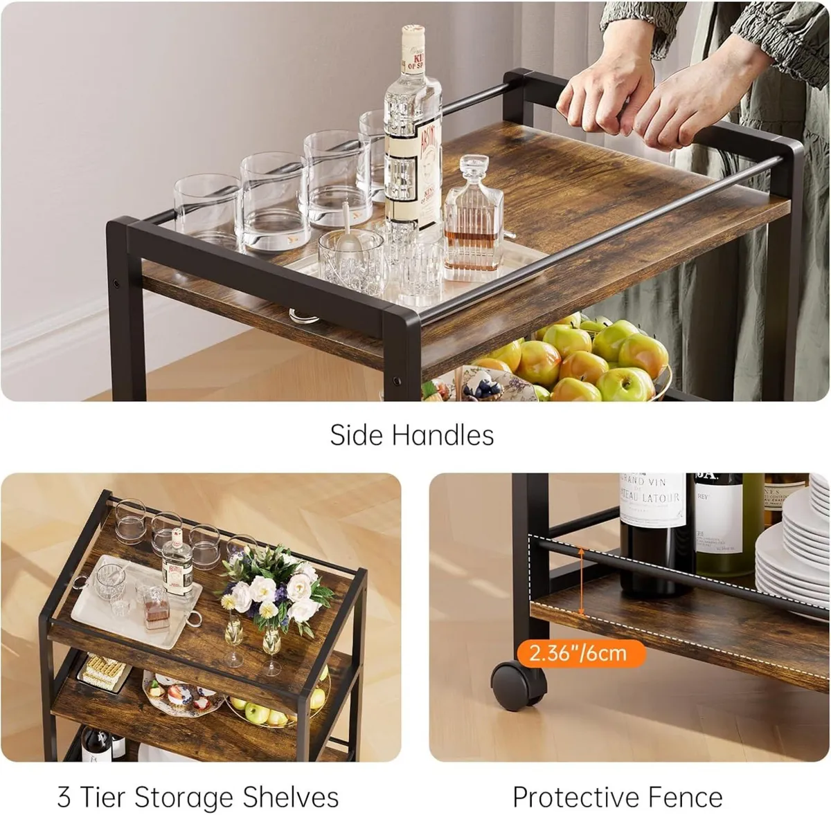 Bar Cart for the Home Serving with Wheels and - Image 4