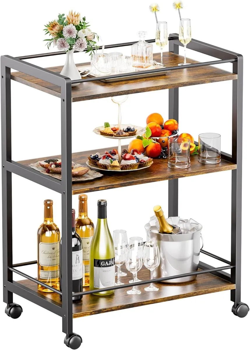 Bar Cart for the Home Serving with Wheels and - Image 1