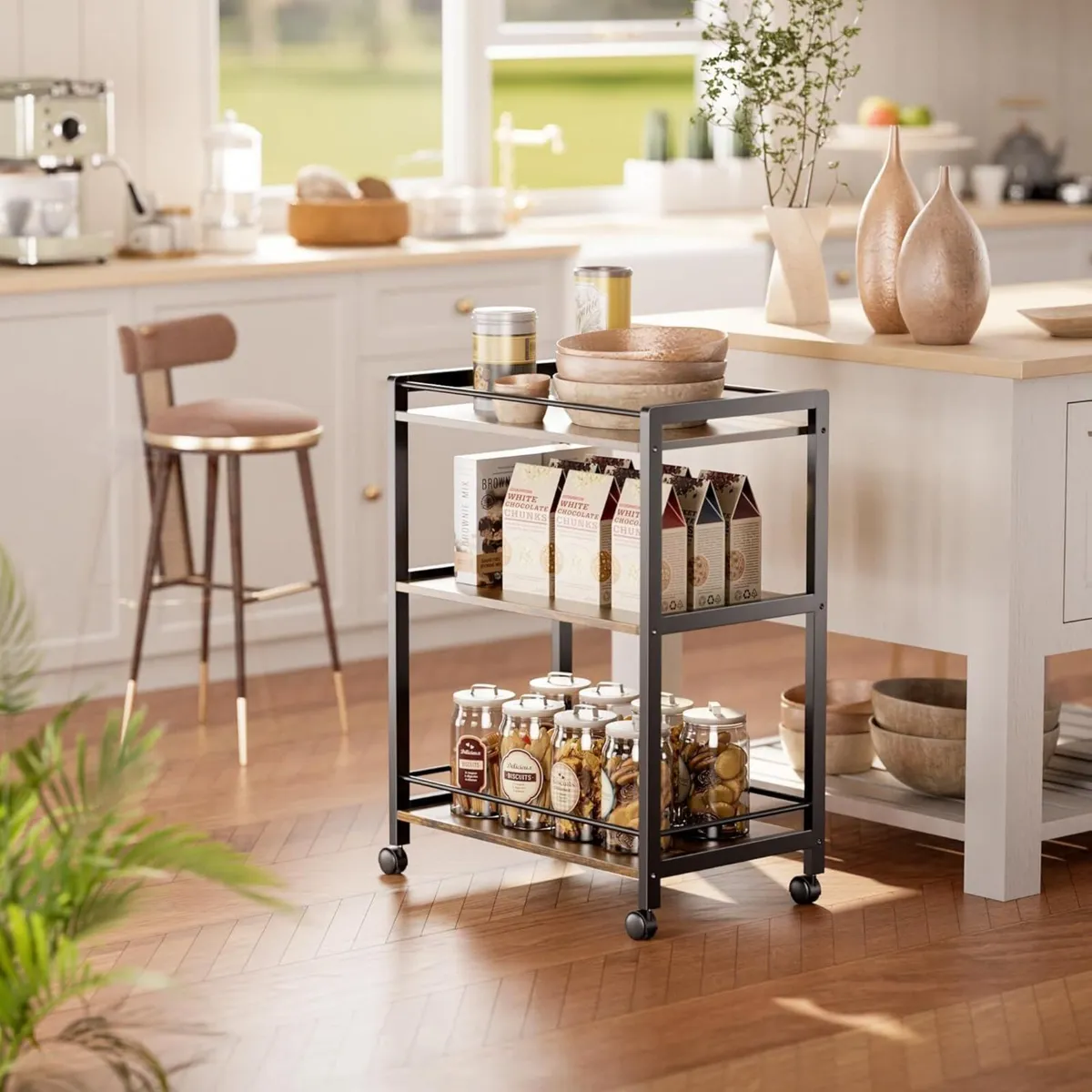 Bar Cart for the Home Serving with Wheels and - Image 2