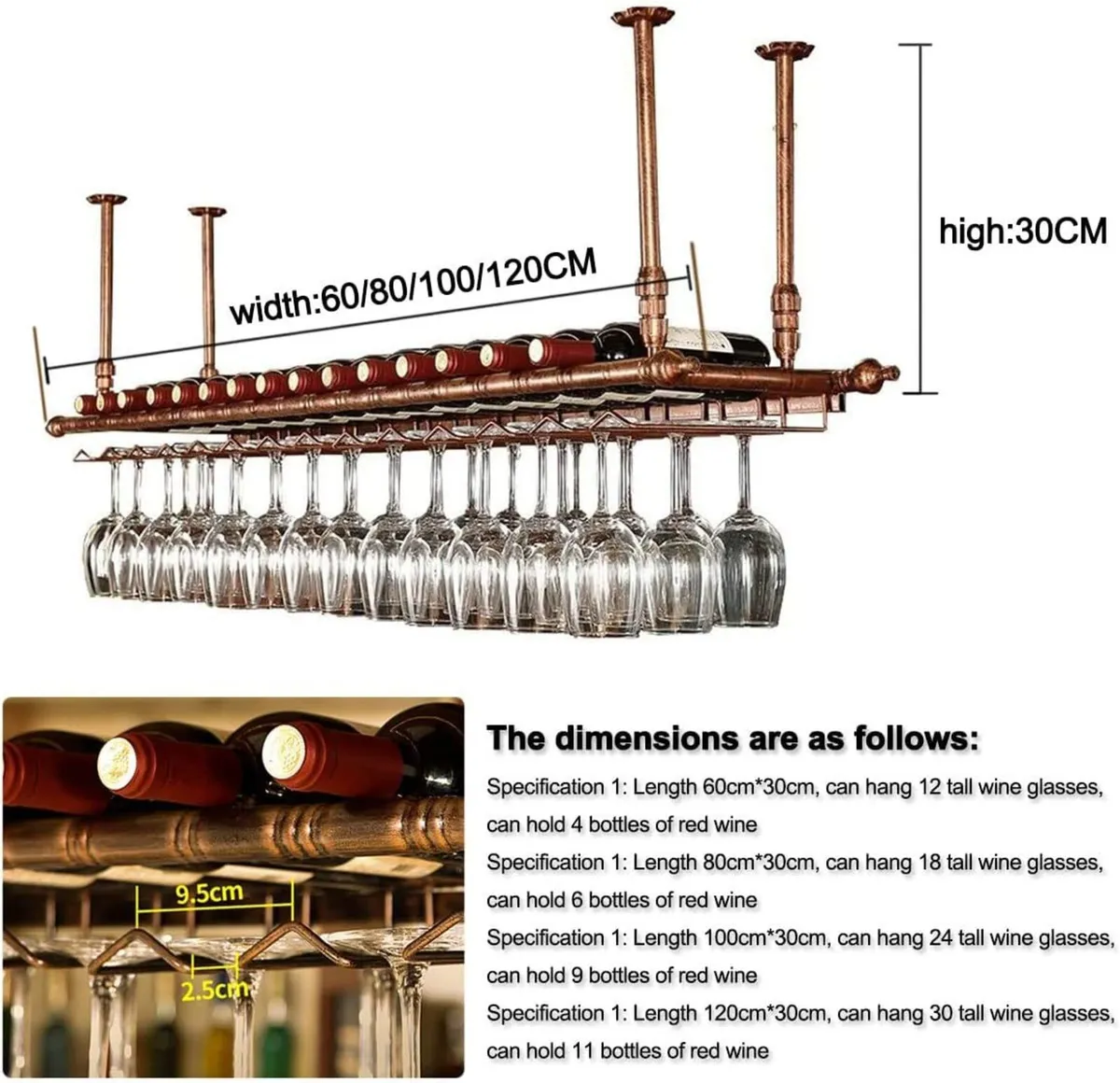 Wine Glass Rack Hanging Bottle Holder Vintage - Image 3