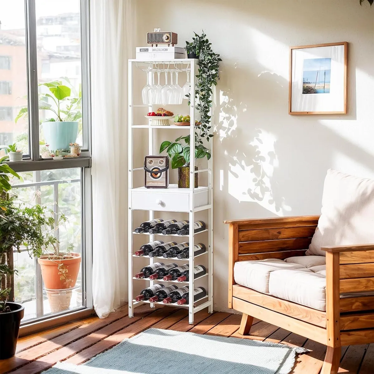 Wine Rack Freestanding Floor Coffee Bar Cabinet - Image 4