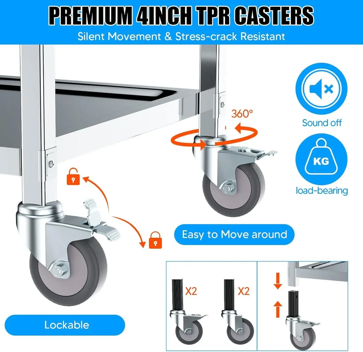 3 Tier Stainless Steel Kitchen Utility Cart - Image 3