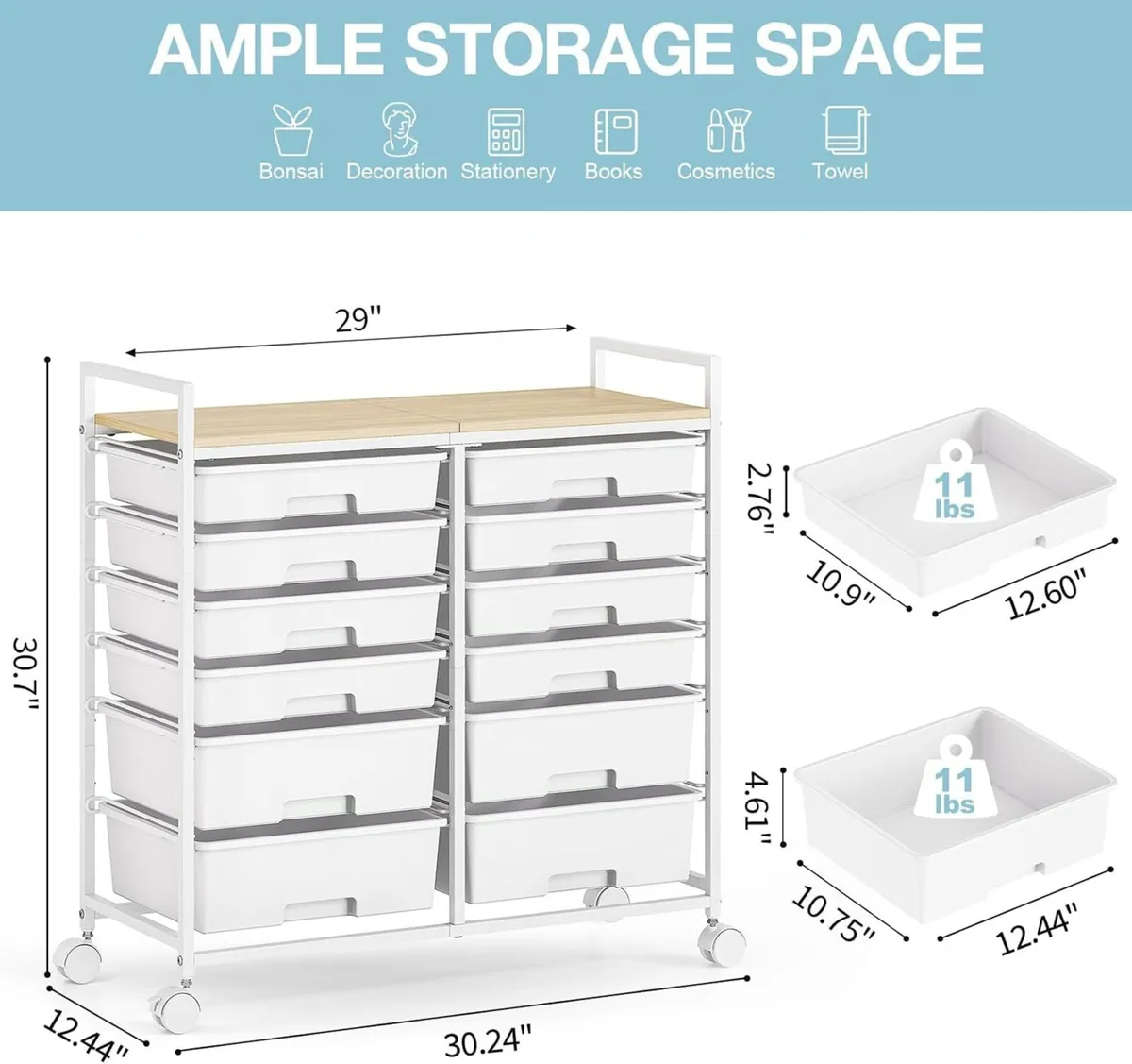 12-Drawer-Plastic-Rolling-Storage-Utility-Craft-Or - Image 3