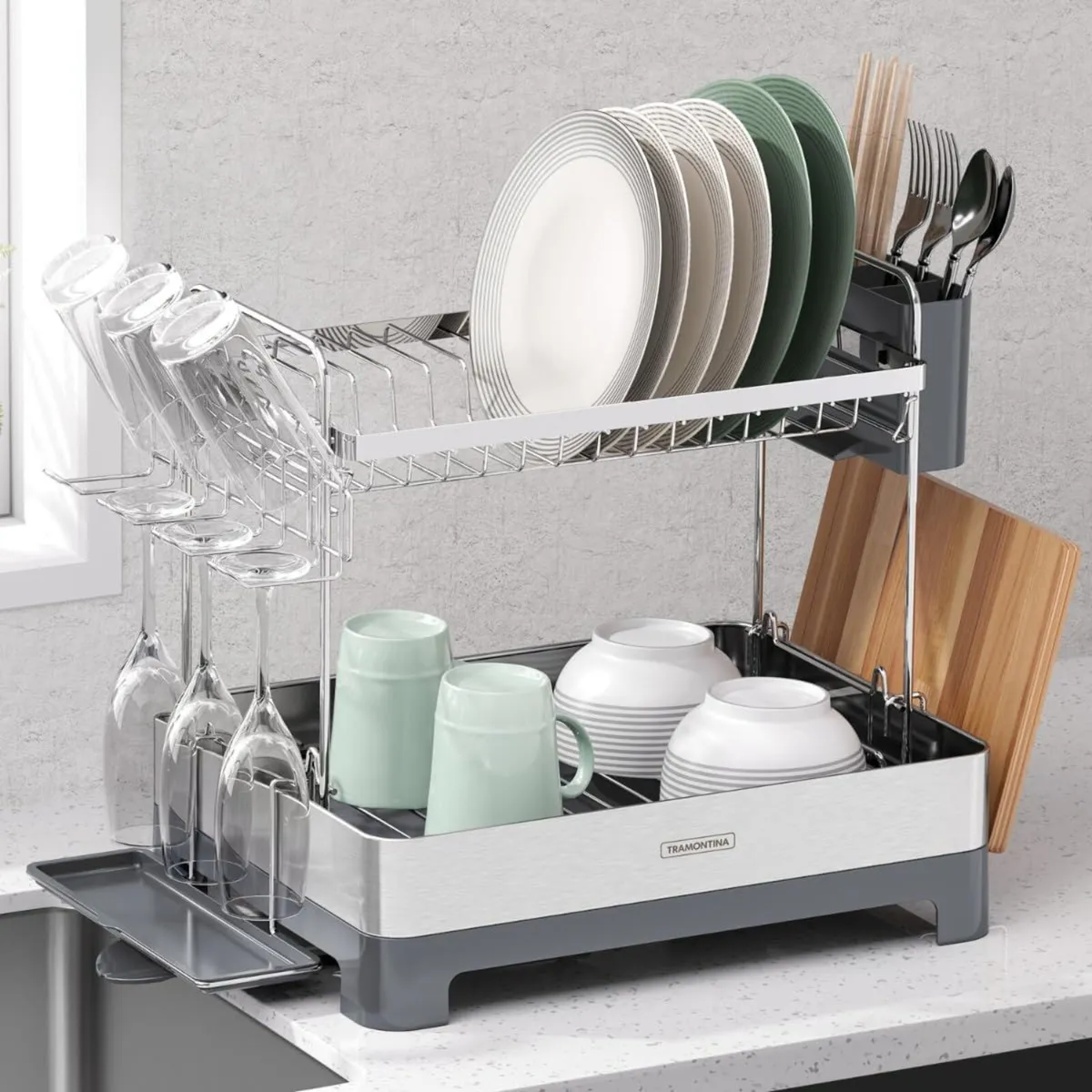 2 Tier Stainless Steel Dish Rack - Image 2