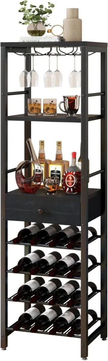 Wine Rack Freestanding Floor Coffee Bar Cabinet - Image 1