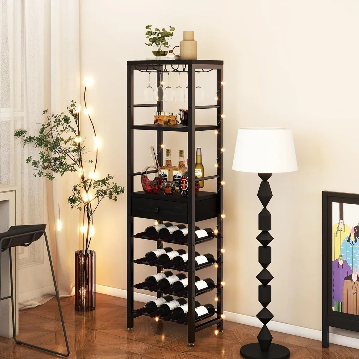 Wine Rack Freestanding Floor Coffee Bar Cabinet - Image 2