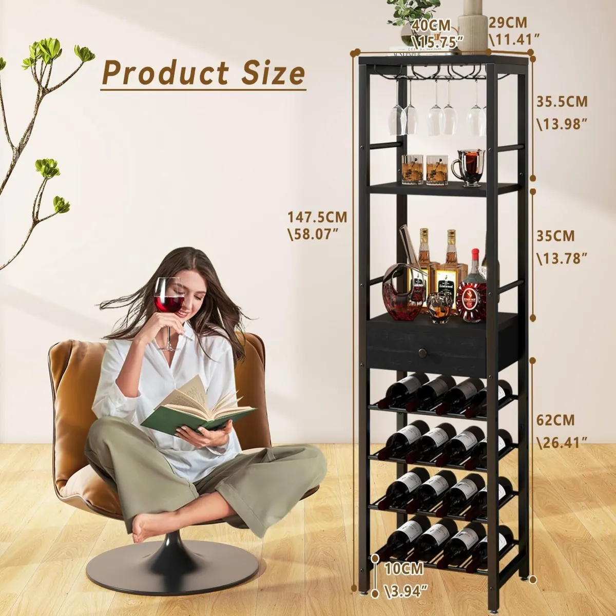 Wine Rack Freestanding Floor Coffee Bar Cabinet - Image 3