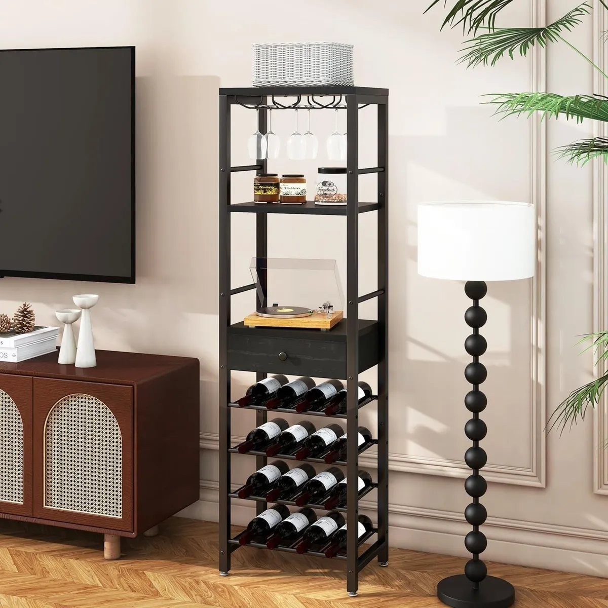 Wine Rack Freestanding Floor Coffee Bar Cabinet - Image 4