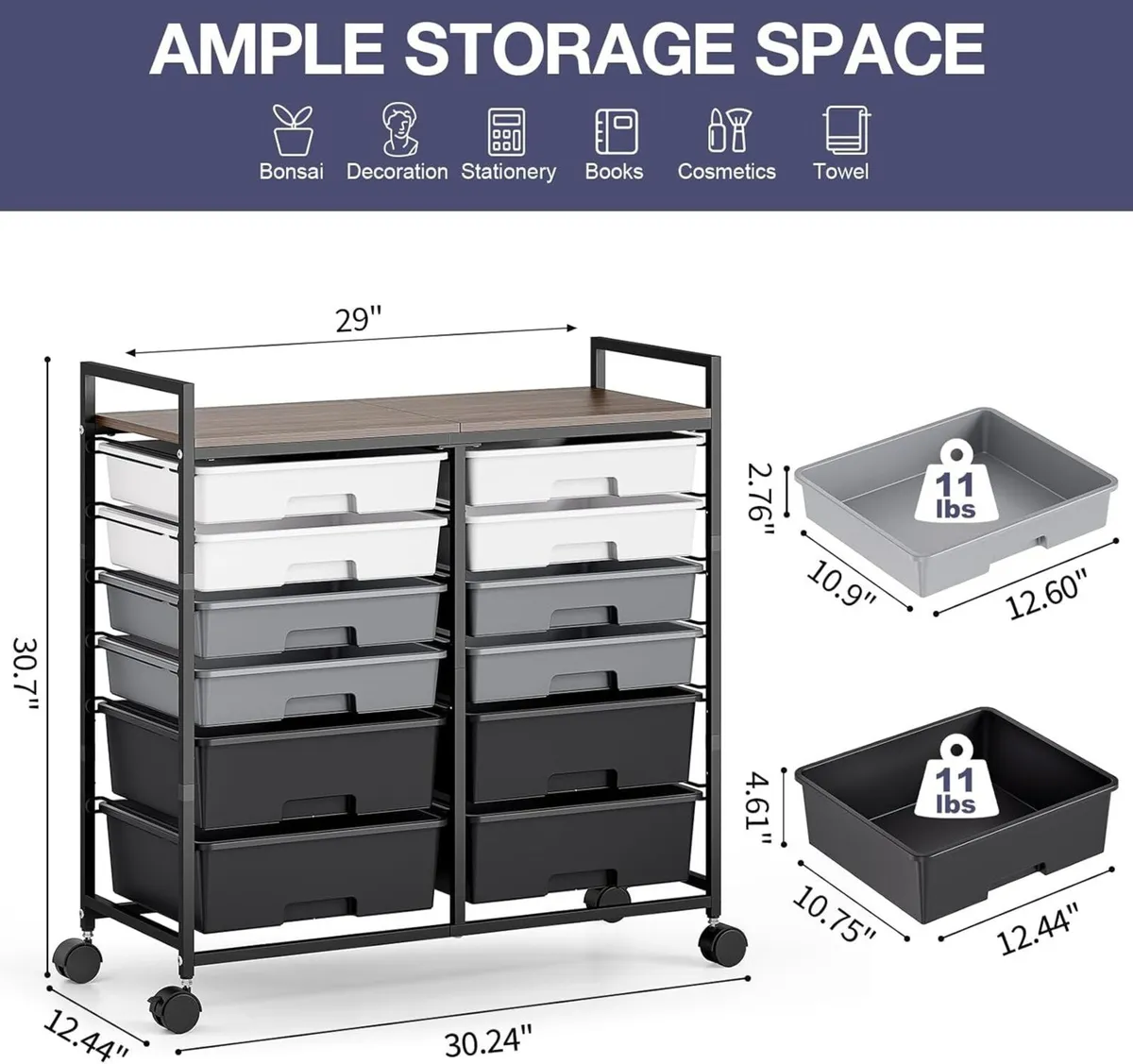 12-Drawer-Plastic-Rolling-Storage-Utility-Craft-Or - Image 3