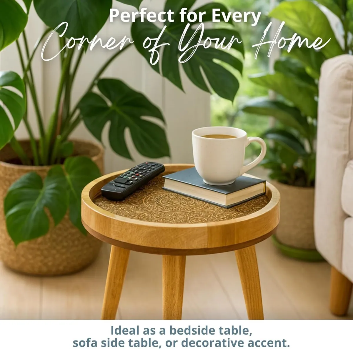 Handcrafted Mango Wood Side Table with Detachable - Image 2