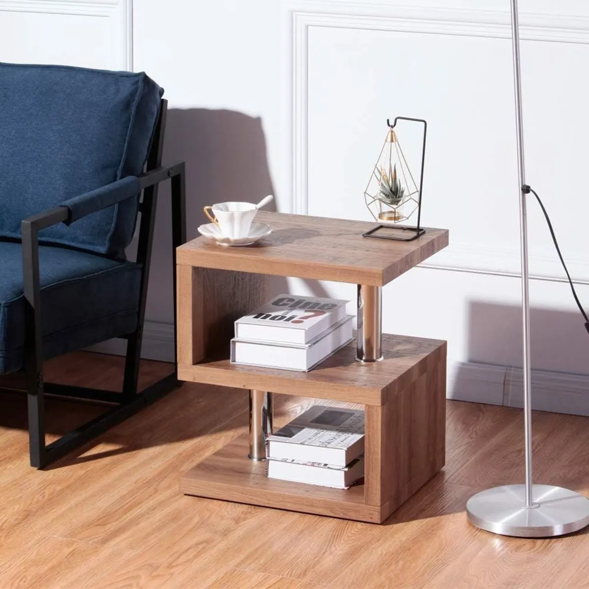S-Shape Coffee Table Modern Side Tables 2-Tiers - Image 1